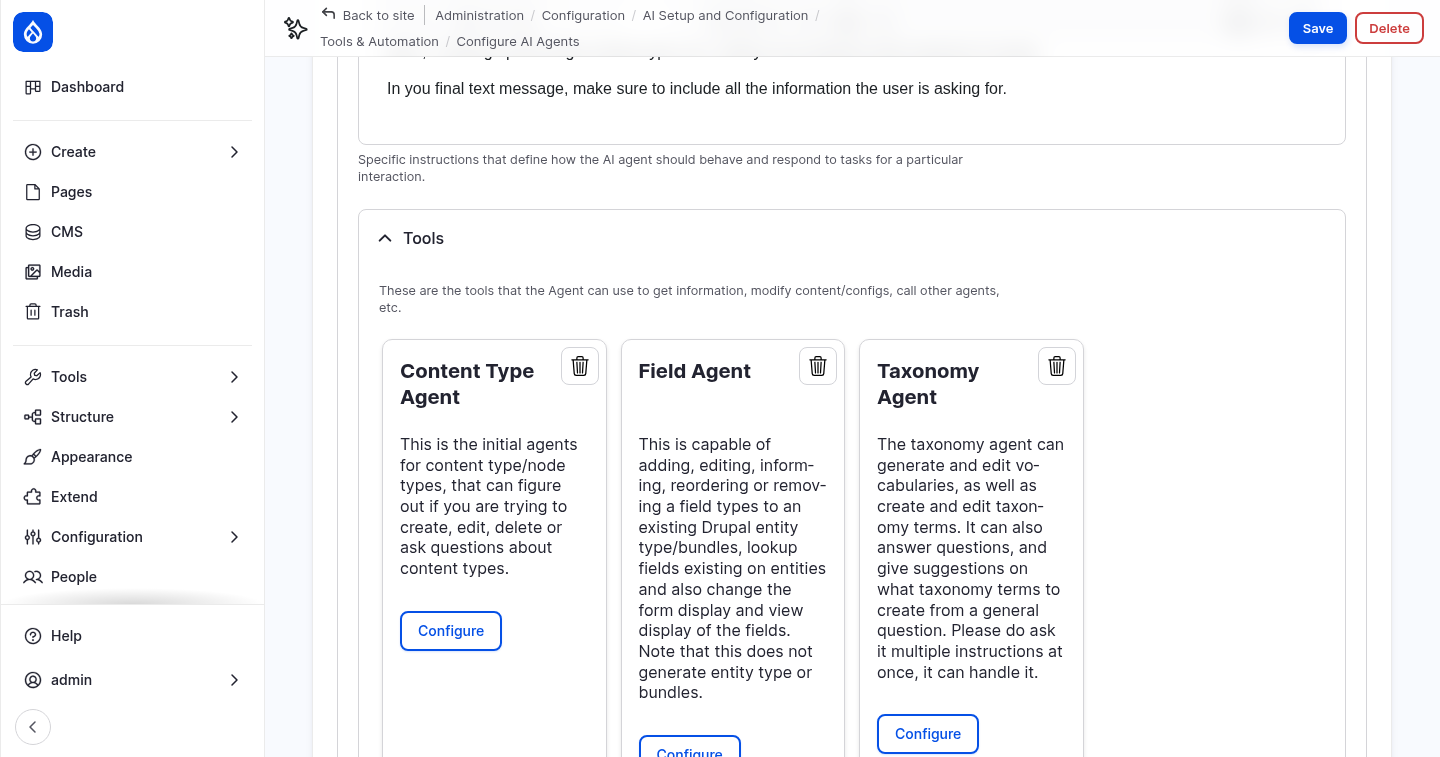 The tools of the Drupal CMS Assistant: three agents