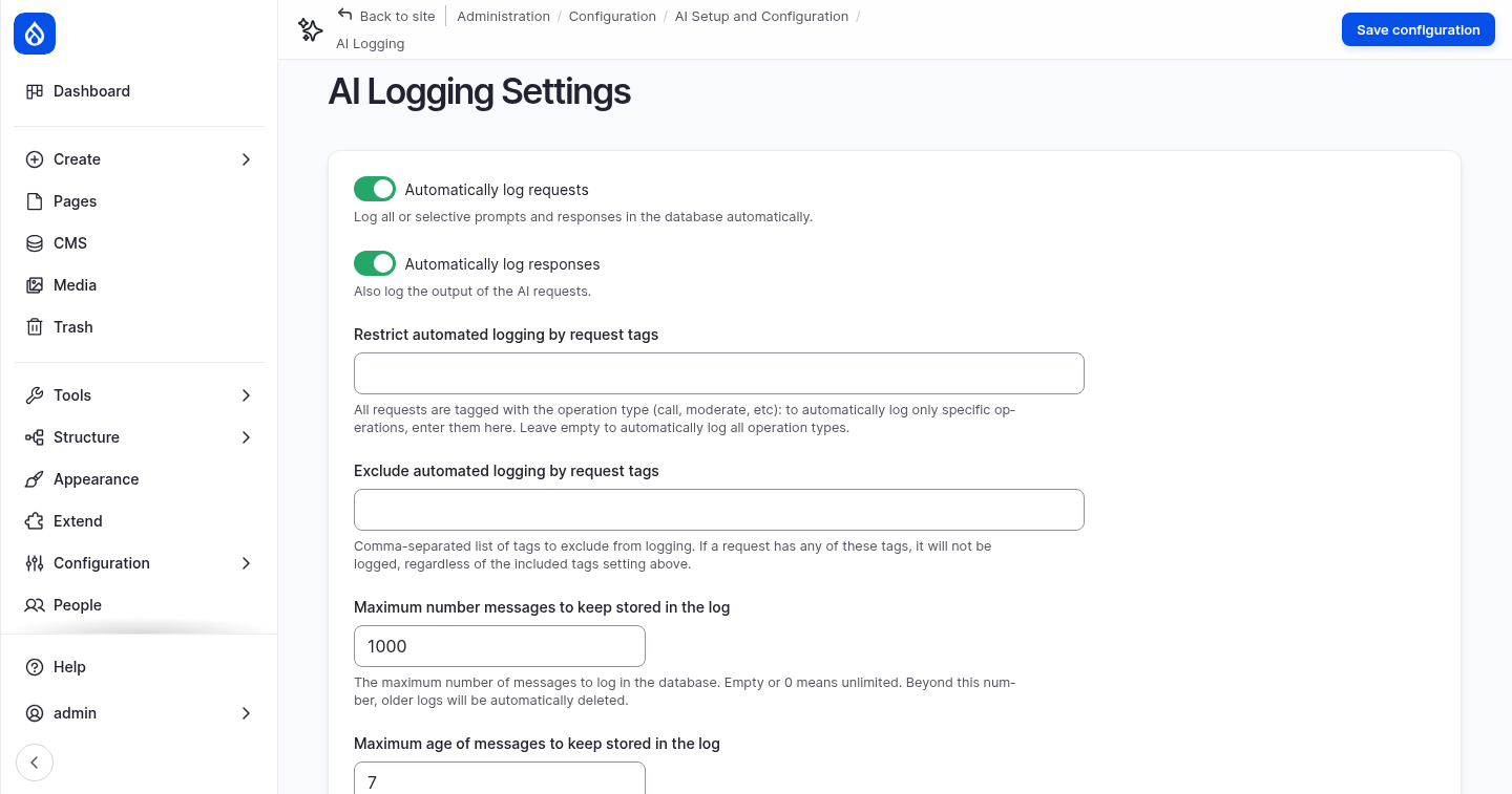 AI Logging Settings