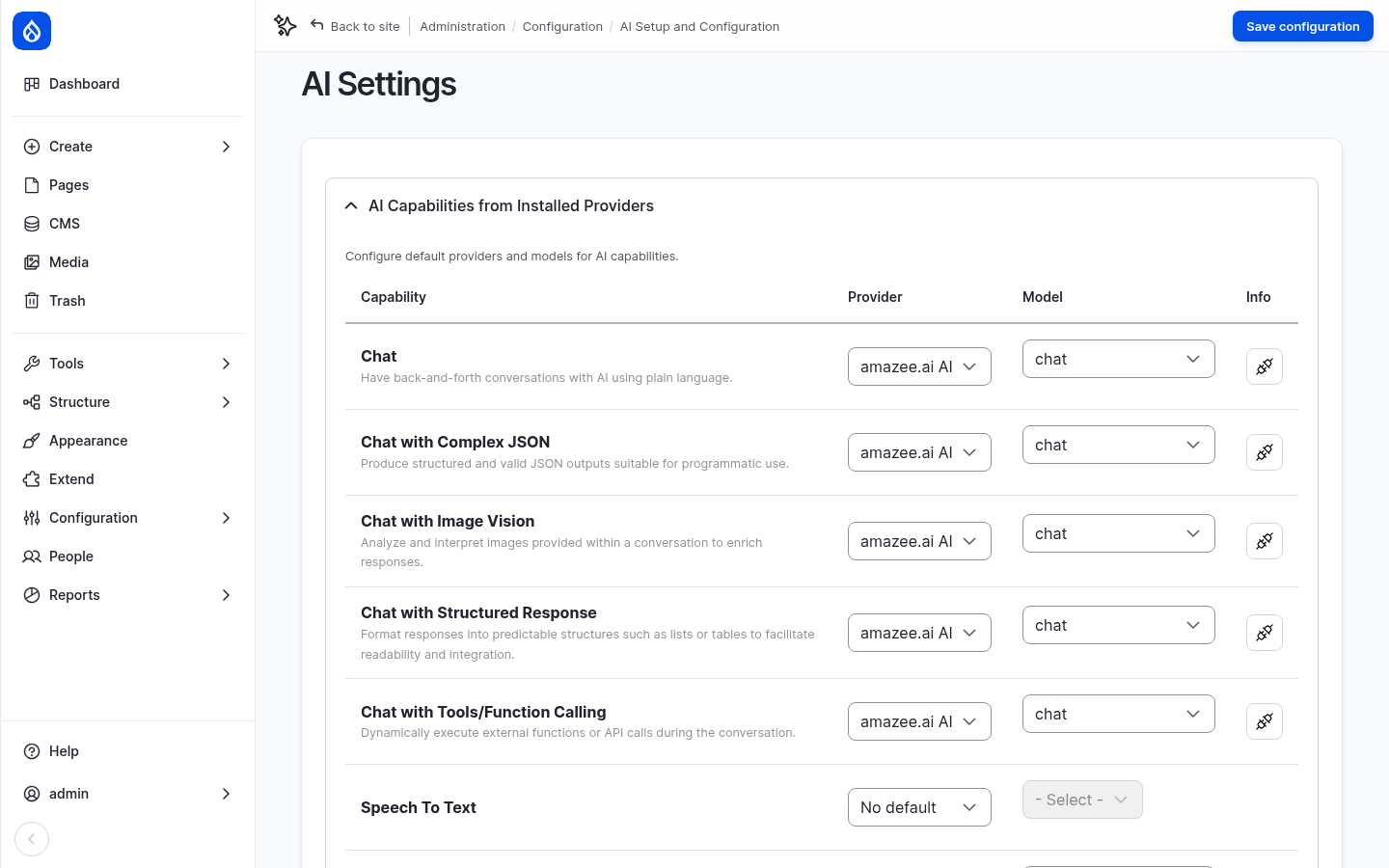 AI Settings with amazee.ai as default provider