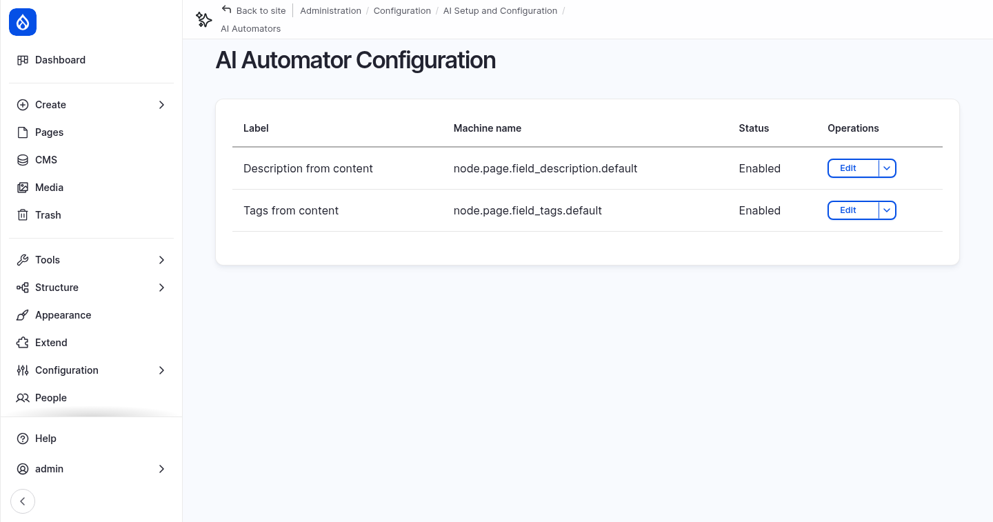 The two automators in the AI Automator Configuration