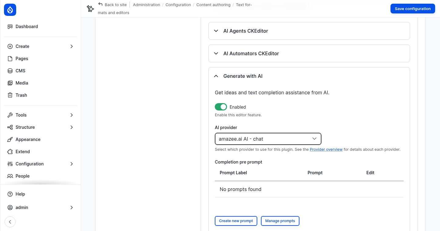 The Generate with AI tool in the AI tools settings