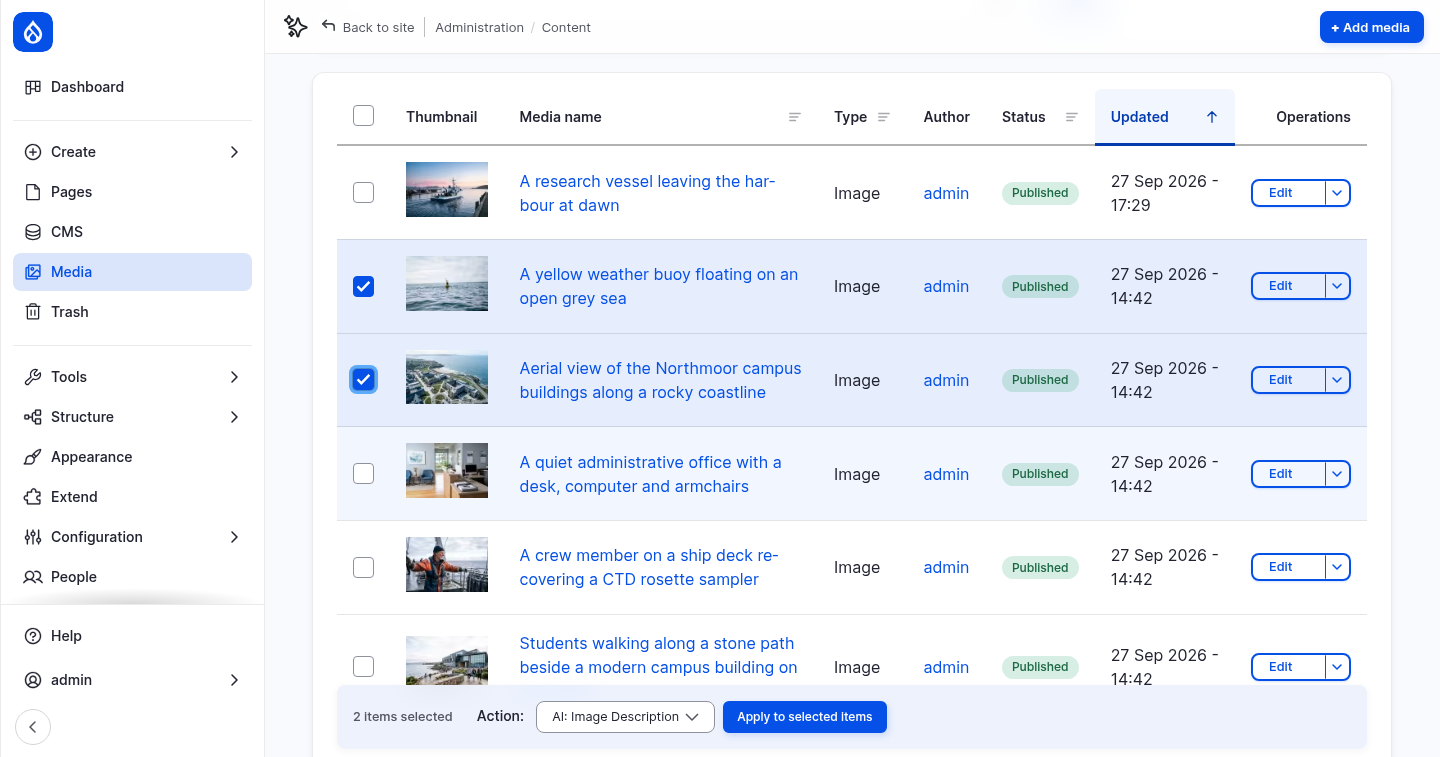 The AI bulk actions in the media list