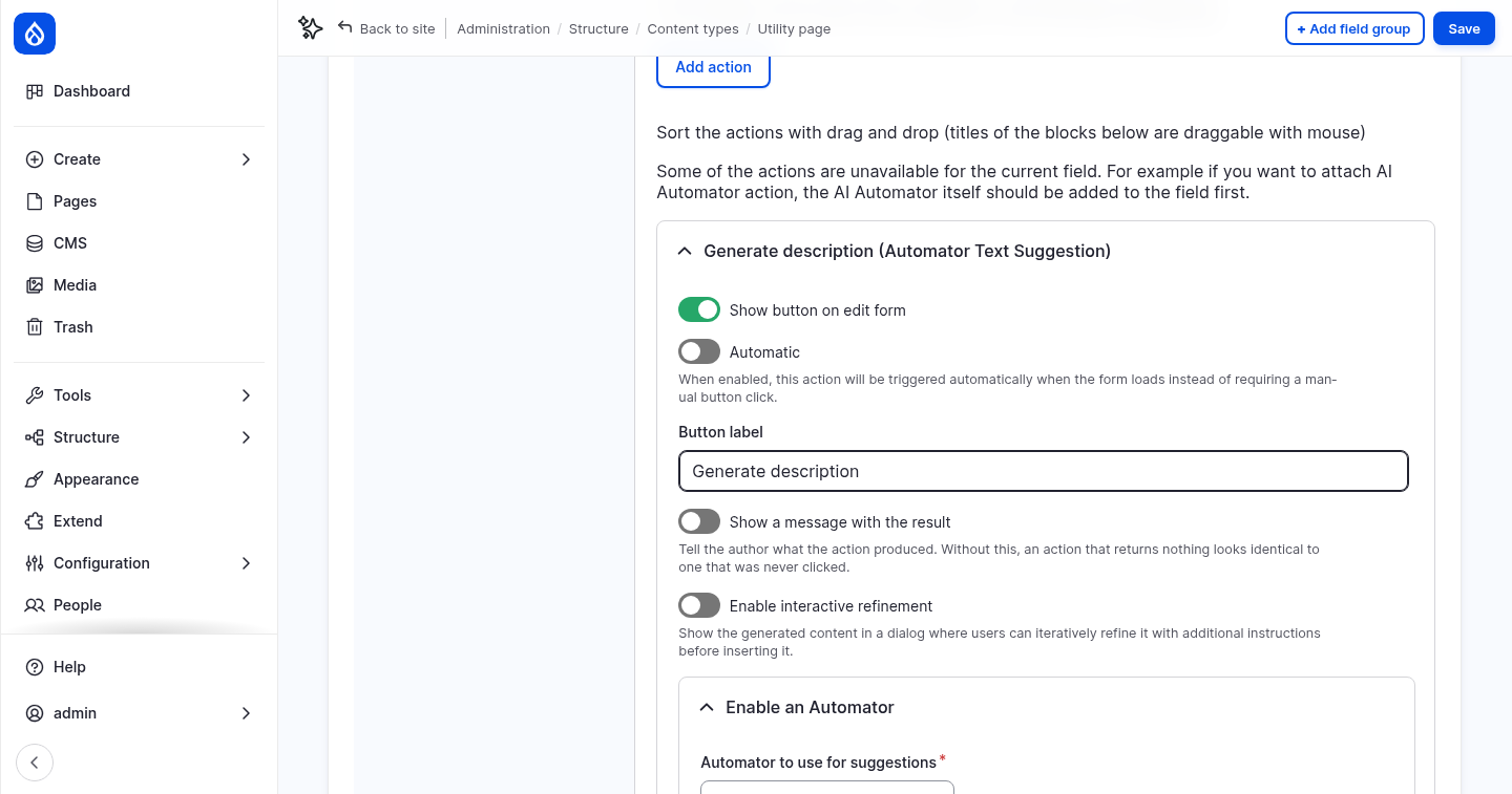 The settings of the Generate description button