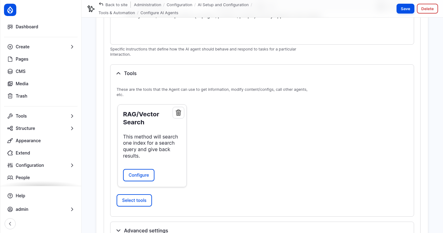 The instructions and the tool of the Content Search Agent