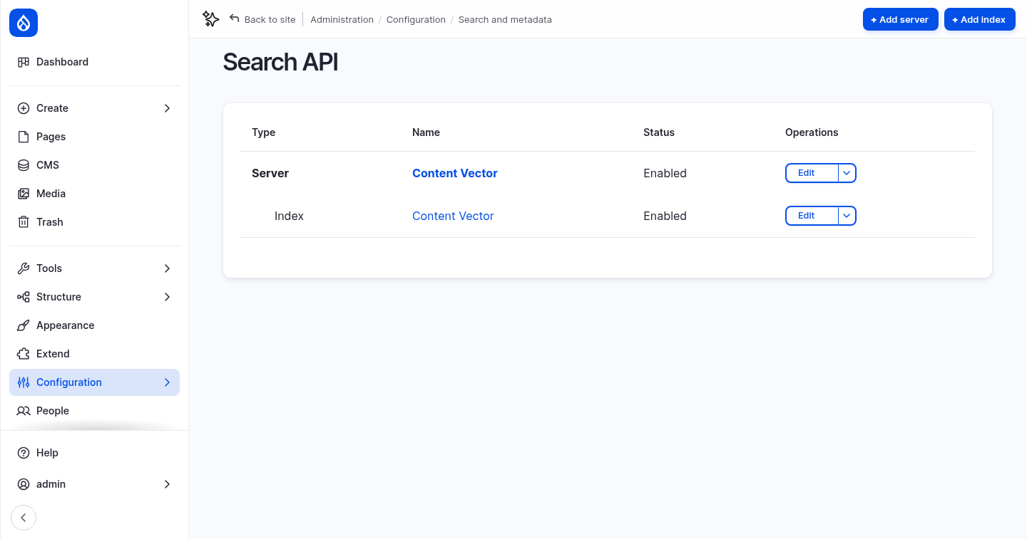 The Search API overview with the Content Vector server and index