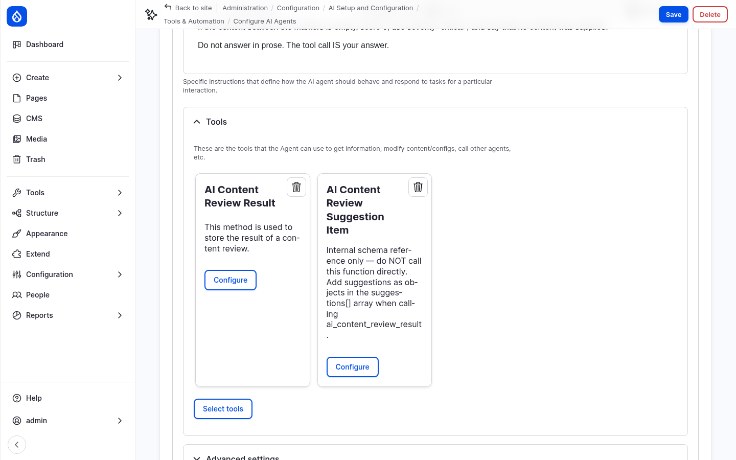 The tools of the Content Review agent