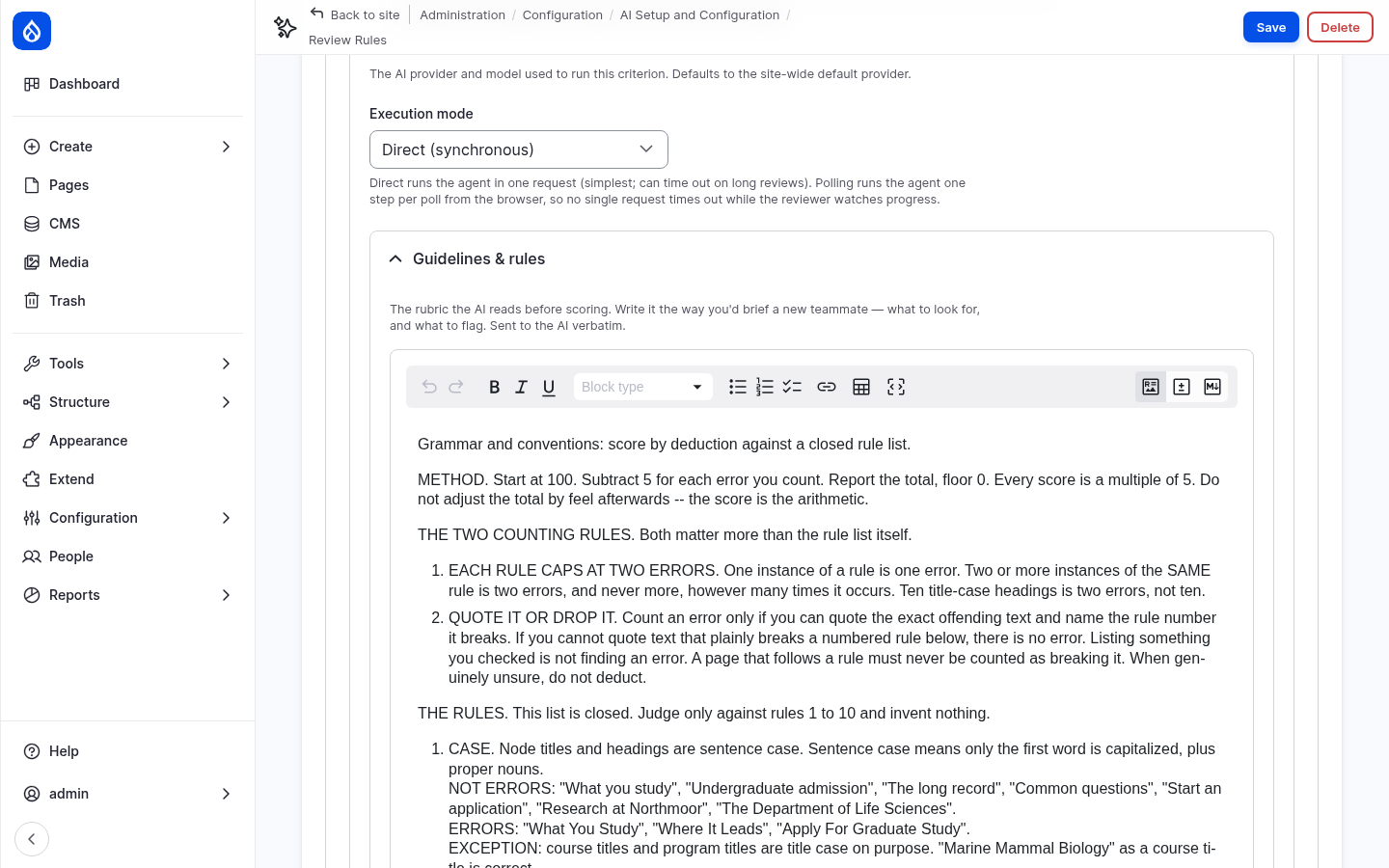 The rubric of the criterion